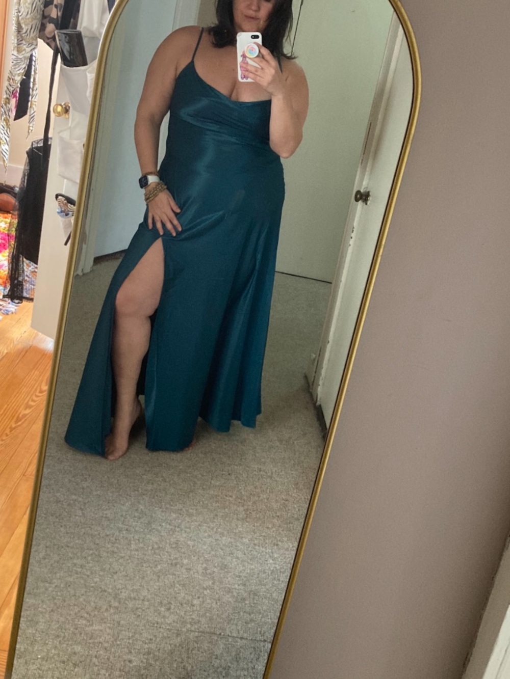 Green spaghetti strap dress
